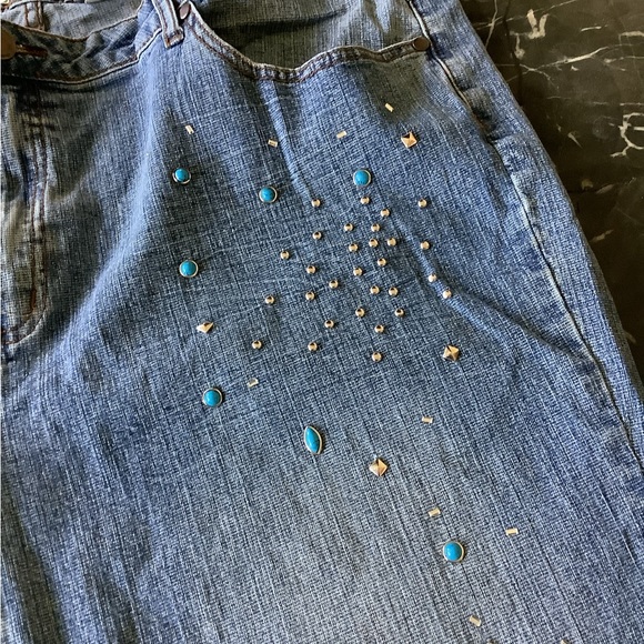 Vintage y2k bana di turquoise stone crystal embellished jeans size 22 - Picture 3 of 7